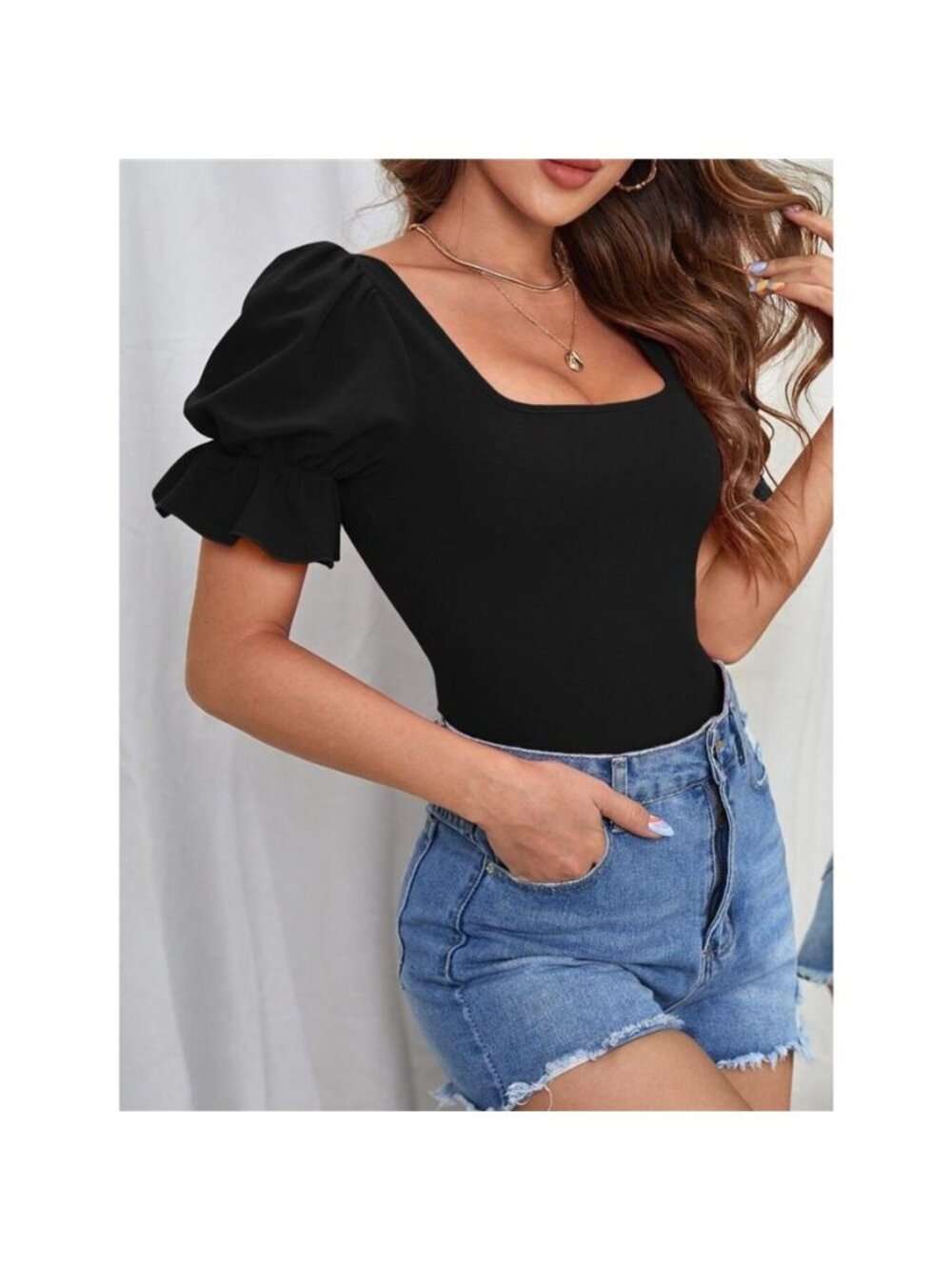 Square Neck Puff Sleeve Bodysuit